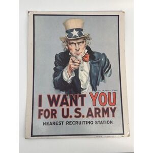 Vintage 1968 Uncle Sam US ARMY Military Vietnam War Recruiting Sign MADE IN USA